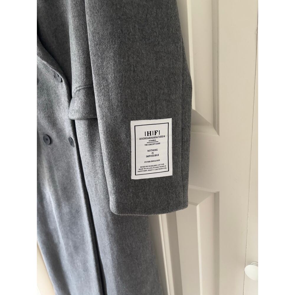 Gray Long Coat Premium Cotton Blend Elegant Women Coat - Picture 7 of 9